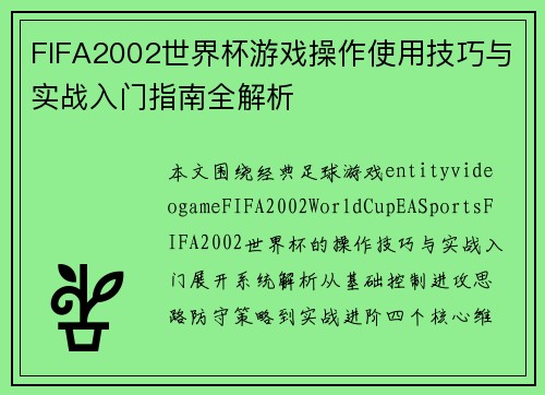 FIFA2002世界杯游戏操作使用技巧与实战入门指南全解析
